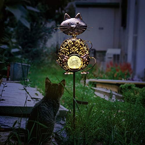 גן שמש אורות מתכת חתול פצפוצי זכוכית גלוב מוקד אורות, עמיד למים חם לבן הוביל שמש נתיב אורות