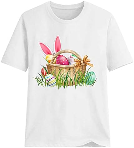 חולצות לבנות לנשים קיץ מזדמן ארנב חמוד טיז גרפי של שרוול קצר חולצה חולצת חג הפסחא