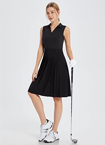 שמלות גולף באורך הברך של נשים שמלת קפלים ללא שרוולים שמלת מתיחה אלגנטית פולו עם צוואר למעלה מ-50 + חצאיות