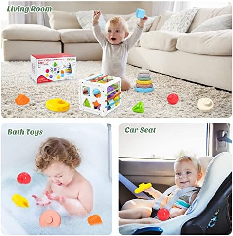 Pragym Montessori צעצועים לילד בן שנה, 2 ב 1 צעצועים לתינוק 6 עד 12 חודשים, צורה צעצועי סדר