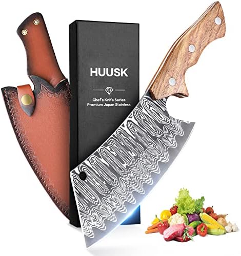 סכין יפן של Huusk, סכין מטבח סכין בשר מזויף ביד סכין מטבח עם נדן סכיני בישול סכינים לקצב חיתוך בשר חיתוך