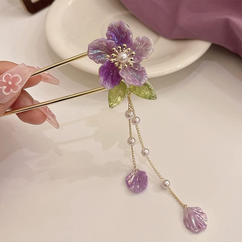 Geltdn Purple Pearl פרח פרח ציצית טמפרמנט סיכת שיער פשוטה פשוטה