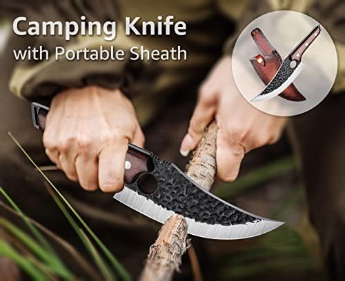 סכיני ויקינג מזויפים של טברו סכין עצם חדים, סכין מערות בעבודת יד, סכין בשר כבד - סכין קצבים בגודל 7.8
