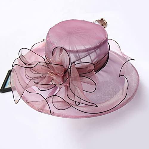 נשים ילדה אורגנזה כובע כנסייה שמלת שמלת קסם ליידי קוקטייל תה פרחוני רחב שוליים כובע שמש קיץ למסיבה חתונה