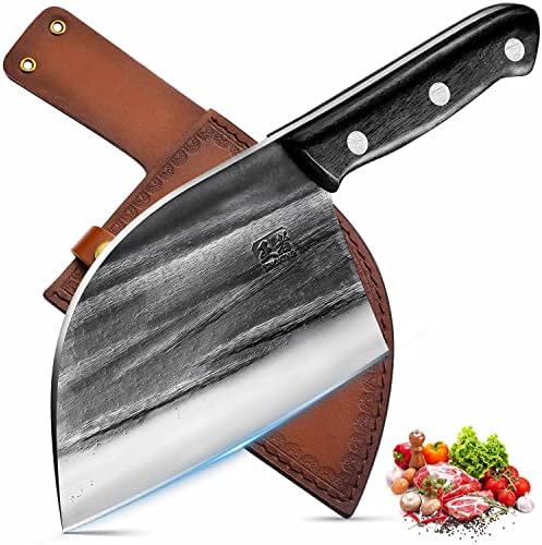אנקינג מחושל יד בשר קליבר סכין כבד החובה, 6.7 סנטימטרים מלא טאנג חד סרבי שף סכין, גבוהה פחמן פלדת חיתוך
