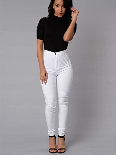 נשים מקרית גבוהה מותן קרע סקיני ג 'ינס רזה במצוקה ג' ינס מכנסיים עם כיסים מכנסיים