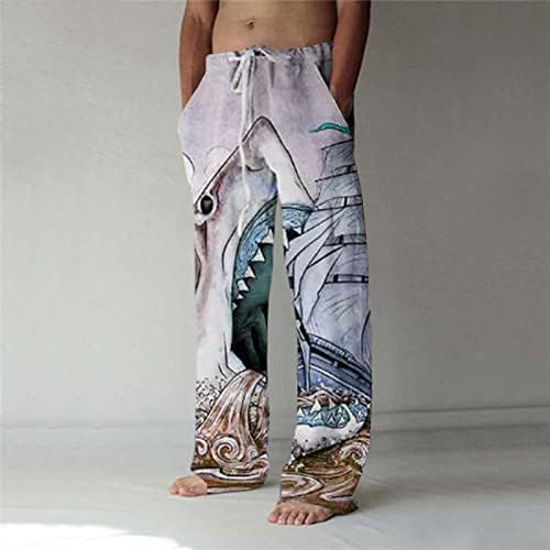 מכנסי טרנינג מזדמנים של מכנסי טרנינגס מקיץ מכנסי טרנינג נוחים תבנית תבנית משיכה מותניים ישר מכנסי טיול