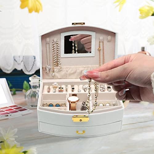קופסת תכשיטים XKY לנשים בנות 2 מארגן תכשיטים שכבה עם מגש נשלף עגילי עגילי צמידים טבעות שרשראות-קופסת