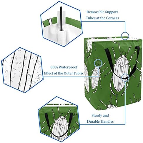 נמשך חיפושיות ירוק כביסה סל גדול בד ארגונית תיק סל מתקפל כביסת עם ידיות