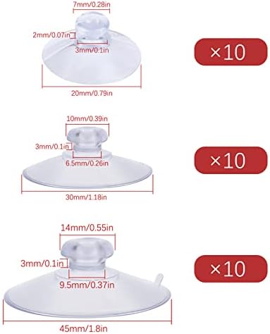 BSXGSE 30 חבילות כוסות יניקה כוסות יניקה מפלסטיק ללא ווים ווים ברורים 3 גדלים ניתנים לשימוש מחדש על