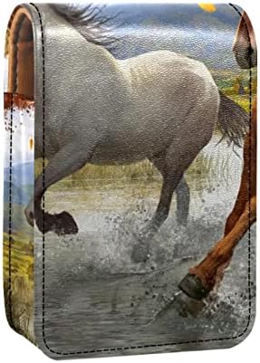 נסיעות שפתון ארגונית מקרה, שפתון מקרה נייד איפור תיק עם מראה,בעלי החיים סוס אמנות בצבעי מים דפוס