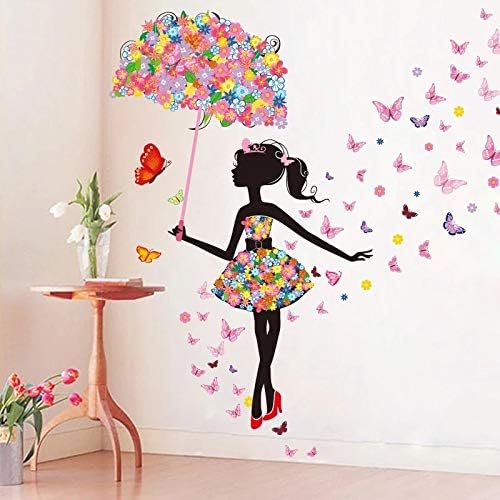 קיר אמנות פרפרים פיות פרח ילדה מטריית קיר מדבקות חדרי שינה סלון בית תפאורה עשה זאת בעצמך אמנות קיר מדבקות