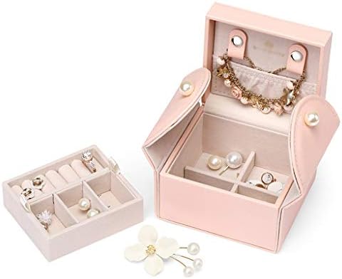 קופסאות תכשיטים מעודנות- תיבת תכשיטים, ארגון אחסון טבעת שרשרת שכבה כפולה נסיעה טיול עור סינטטי ארון