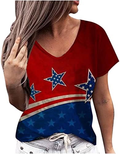 דפסת כוכב אמריקאית טוניקה דקה טוניקה לילדות נוער שרוול קצר צמרות בראנץ 'חולצות חולצות חולצות נשים 2023